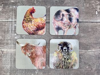 Set Of Four Square Farm Animal Coasters, 3 of 6