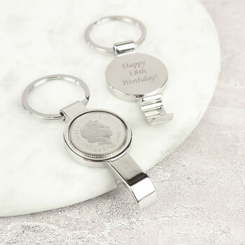 Personalised 18th Birthday Ten Pence Keyring Bottle Opener, 2 of 9