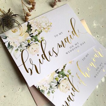 Gold Foil To My Bridesmaid Card | Watercolour Rose, 4 of 5
