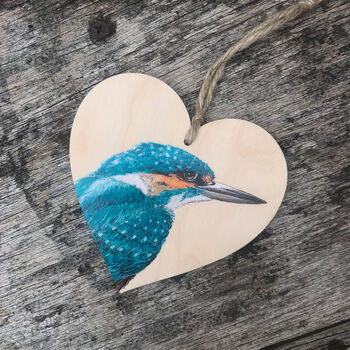 Kingfisher Wooden Hanging Heart Decoration, 2 of 3