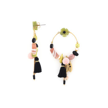 Flower Jade Post Earrings, With Black And Pink Colours, 2 of 3