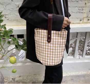 Beige Checkered Tote And Handbag, 3 of 6