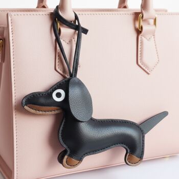 Faux Leather Sausage Dog Bag Charm, 2 of 4