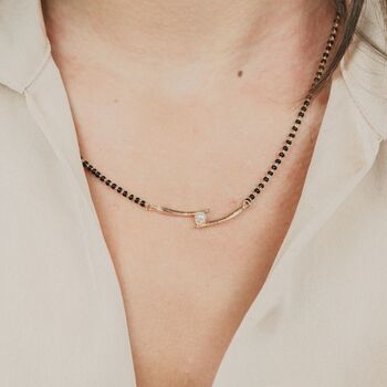 Black Bead White Pearl Slim Mangalsutra Necklace, 2 of 5