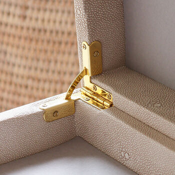 Faux Shagreen Ivory Storage Box With Gold Handle, 3 of 4