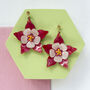 Fuschia Columbine Flower Statement Dangle Earrings, thumbnail 5 of 5
