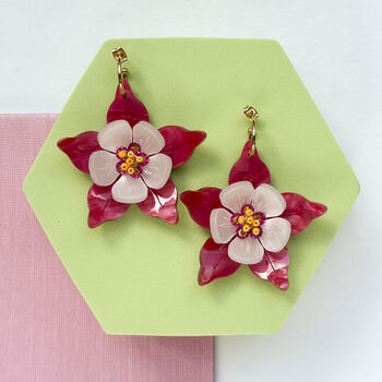 Fuschia Columbine Flower Statement Dangle Earrings, 5 of 5