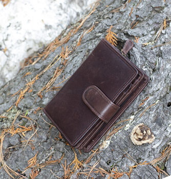 Women's Luxury Brown Leather Tab Trifold Purse Rfid Protected Personsalised, 5 of 7