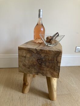 Solid Teak Root Square Chunky Table Stool – Natural Wood, 4 of 12