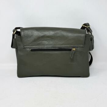 Multi Compartment Womens Leather Handbag Shoulder Bag In Khaki Green, 6 of 8