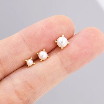 Tiny Pearl Stud Earrings In Sterling Silver, 8 of 11