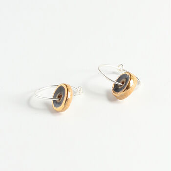Ceramic, Glass And Gold Sterling Silver Hoop Earrings Black, 4 of 6