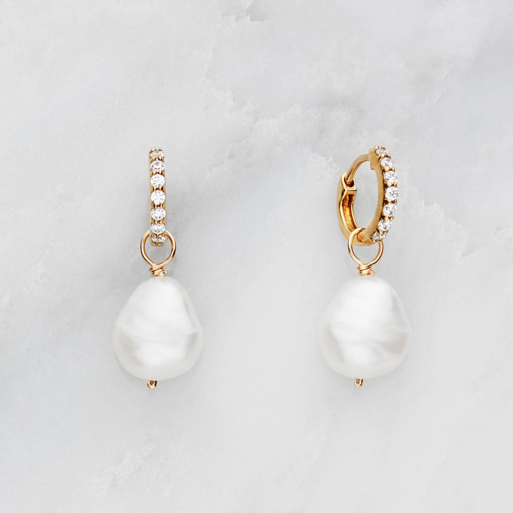 Gold Or Silver Huggie Pearl Drop Earrings, 1 of 7