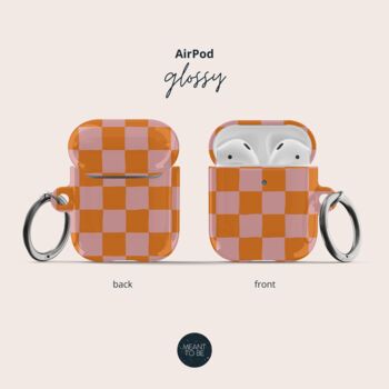 Y2k Orange Check Air Pods Case With Keychain, 4 of 5
