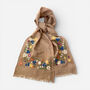Hand Embroidered 100% Linen Scarf In Soft Brown Floral, thumbnail 1 of 6
