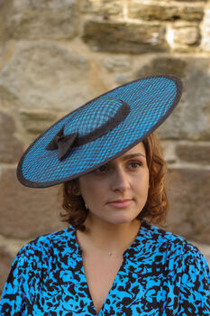 Modern Boater Hat In Black And Turquoise 'Allegra', 5 of 12