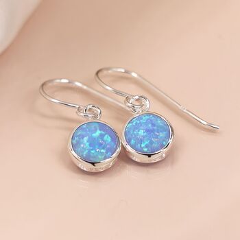 Sterling Silver Blue Opal Drop Earrings, 2 of 10