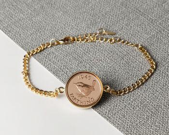 1945 80th Birthday Farthing Coin Chain Bracelet, 2 of 5