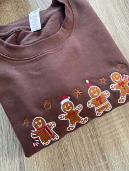Festive Gingerbread People Embroidered Sweatshirt, 3 of 5