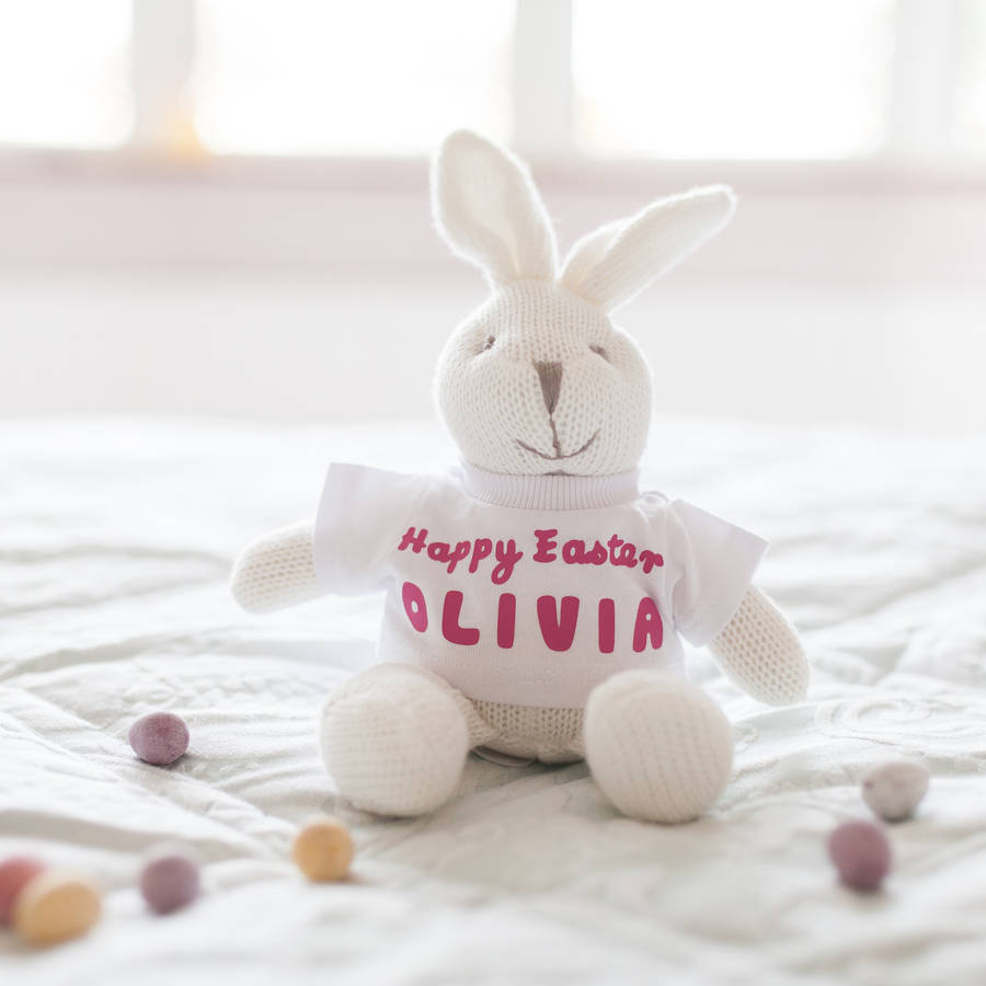 Personalised Knitted Easter Bunny Rattle Toy By Rosie Willett Designs