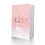 Reindeer Deer In Winter Mist Pink Christmas Mum Card, thumbnail 2 of 4