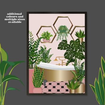 Plant Jungle With Hexagon Shelves Bathroom Print, 3 of 4