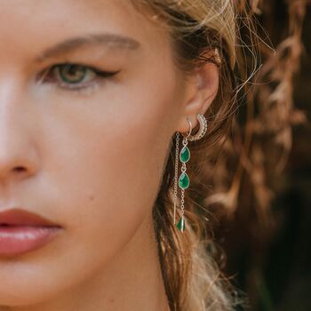 Esmera Green Onyx Sterling Silver Threader Earrings, 2 of 9