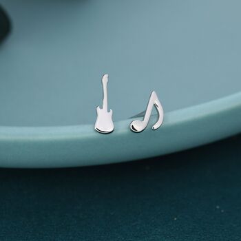 Mismatched Electric Guitar And Music Note Stud Earrings, 2 of 10