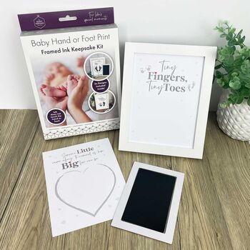 Baby Hand Or Foot Print Framed Ink Keepsake Kit With Two Designs, 4 of 12