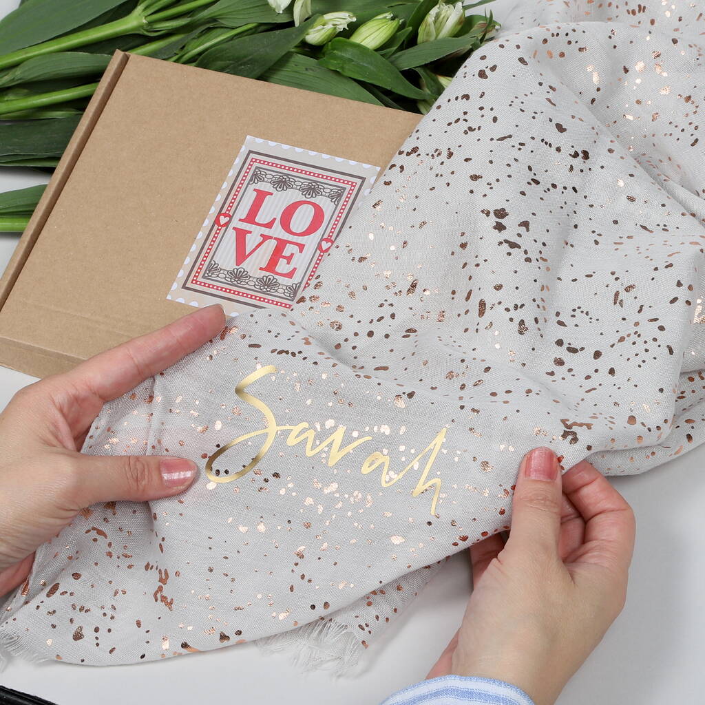 Personalised Gift Boxed Scarf With Foil Design By attic