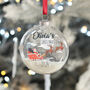 Personalised Santa's Flight Glitter Christmas Glass Bauble, thumbnail 1 of 3