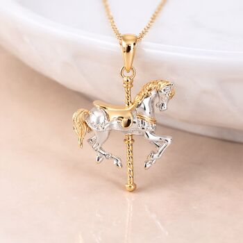 Personalised Gold Plated Sterling Silver Carousel Horse Pendant Necklace, 3 of 10