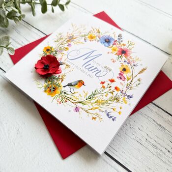 Handmade Floral Mother's Day Card: Paper Poppy And Bird Design. Customisable, 6 of 9