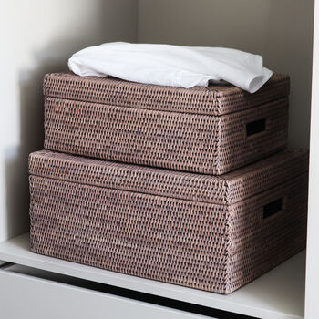 Marbury Taupe Rectangular Lidded Rattan Storage Basket, 2 of 4