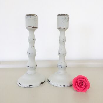 Pair Of Antique Hand Painted Candlesticks ~ Ten, 4 of 6