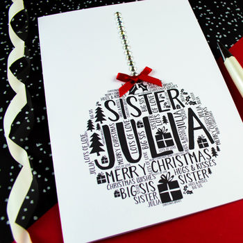 Personalised Sister Christmas Bauble Card, 2 of 7