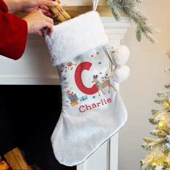 Baby's First Christmas Stocking Personalised Reindeer Stocking For Children, 2 of 4