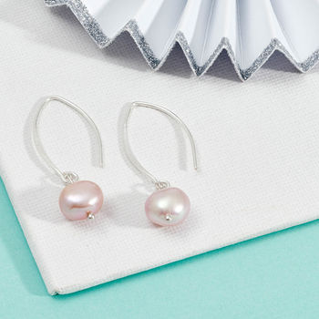 Pearl Earrings White Or Pink Pearls On Long Hook, 3 of 5