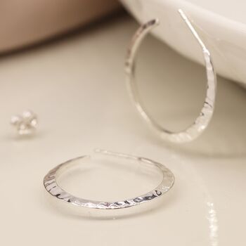 Large Sterling Silver Hammered Hoop Earrings, 2 of 7