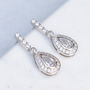 Pear Shaped Silver Pave Drop Stud Earrings, thumbnail 1 of 4