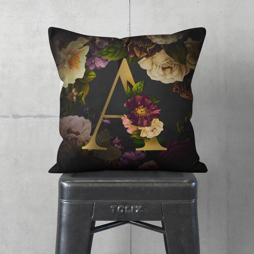 Personalised Dark Floral Letter Cushion, 1 of 4