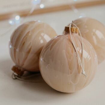 Christmas Tree Cream Marble Glass Bauble Ornament, 4 of 5