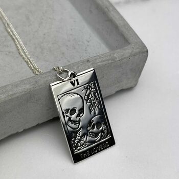 Sterling Silver Tarot Card Necklace The Lovers, 2 of 5