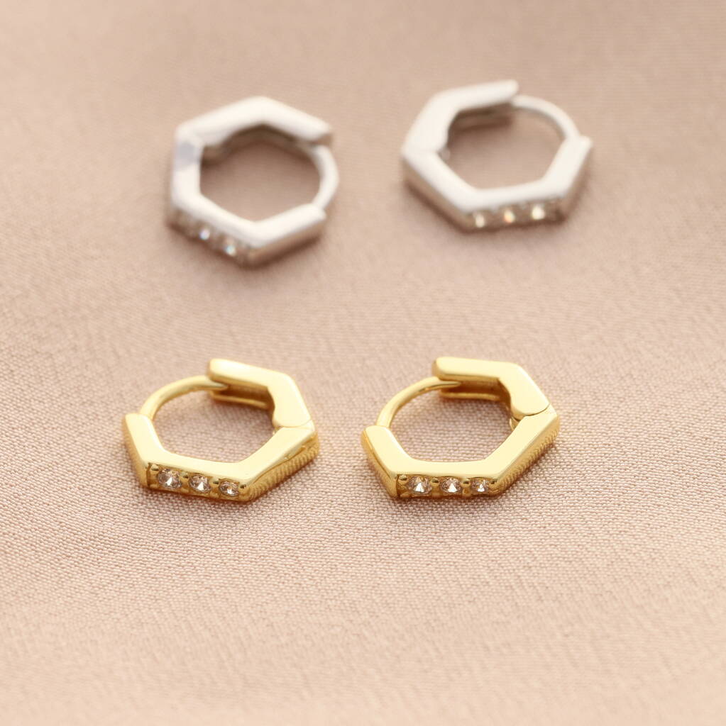 Sterling Silver Hexagon Hoop Earrings By Attic | notonthehighstreet.com
