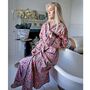 Block Printed Apricot, Navy And Persian Red Floral Cotton Dressing Gown, thumbnail 6 of 8