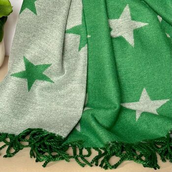 Cashmere Blend Star Scarf In Green And Grey, 3 of 3
