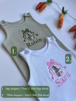 Easter Bunny Personalised Baby Dungarees Romper | Newborn Gift Design #E1, 3 of 7