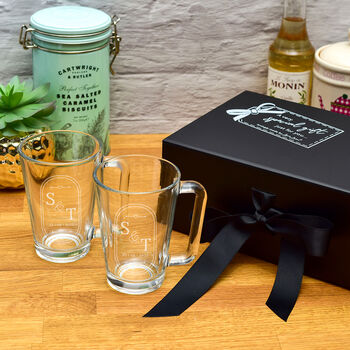 Gift Boxed Initials And Date Pair Of Glass Mugs, 4 of 4