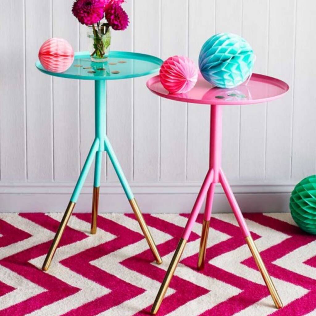 Metal Painted Tripod Tables With Brass Feet, 1 of 4