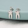 Teeth Stud Earrings In Sterling Silver, thumbnail 6 of 10